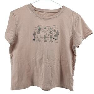 American Eagle Alien Tourist T-Shirt Desert Cactus Crewneck Short Sleeve Pink S